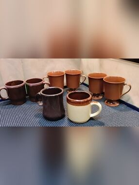 Vintage Brown Plastic And Ceramic Coffee Cups